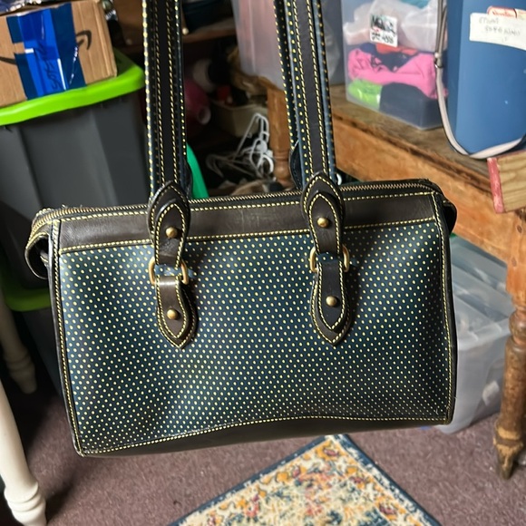 DOONEY & BOURKE Blue/Yellow/Black Leather Cabrio Top Zip Shoulder Made in USA - Picture 4 of 14